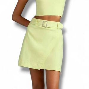 NWT! Maeve Anthropologie Belted Wrap Mini Skirt Lime Green Linen
